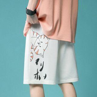 Cat Print Wide-leg Shorts