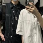Couple Matching Elbow-sleeve Contrast Stitching Shirt Jacket