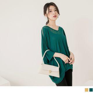 Cutout Shoulder Lace Panel Shirred Top
