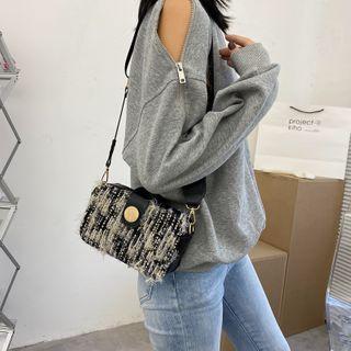 Lettering Print Fringed Crossbody Bag