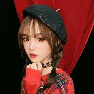 Faux-leather Beret Black - M