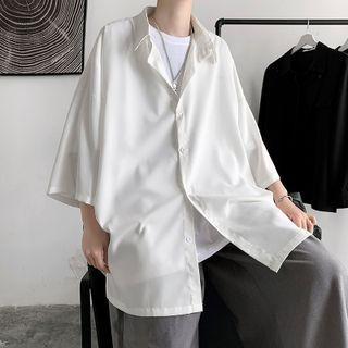 Short-sleeve Plain Button-up Shirt