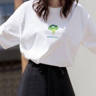 Elbow-sleeve Graphic Print T-shirt White - One Size