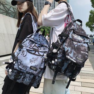 Lettering Tie-dye Buckled Backpack