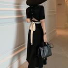 Bow Back Short-sleeve A-line Midi Dress