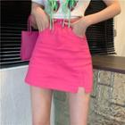 Denim Mini Skirt / Short-sleeve Lace-up T-shirt