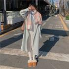 Polo-neck Woolen Plain Coat + Patterned Dress