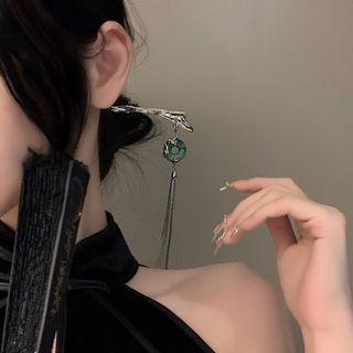 Fringed Alloy Hair Stick Silver & Green - One Size