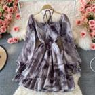 Puff Sleeve Tie-dye A-line Dress