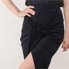 Tie-waist Slit-front Midi Skirt Black - One Size