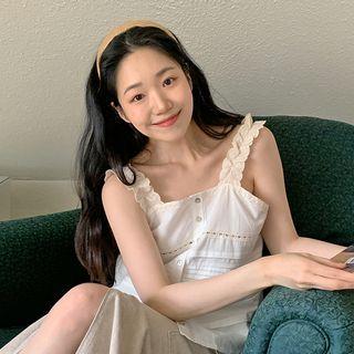 Lace-strap Pintuck Top Ivory - One Size