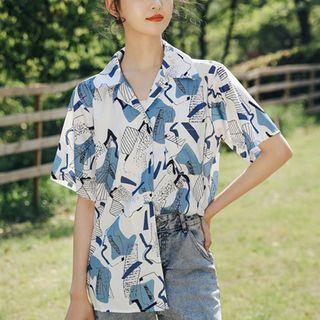Short-sleeve All-over Print Shirt Blue & White - One Size