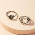 Set Of 2: Heart Alloy Ring (assorted Designs) Set Of 2 - Ancient Silver - 7