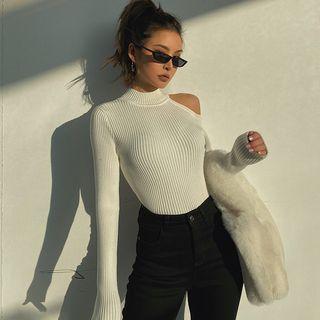 One-shoulder Rib-knit Top