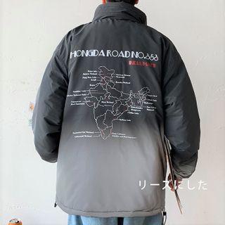 Lettering Print Gradient Zip Jacket