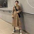 Bell-sleeve Midi A-line Plaid Dress As Shown In Figure - One Size