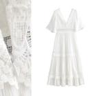 Crochet Lace Trim Bell Sleeve Dress