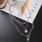 Stainless Steel Coin & Geometric Pendant Layered Necklace