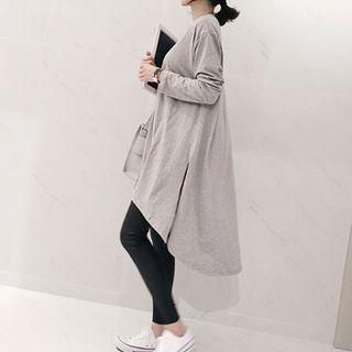 Plain Long-sleeve Chiffon Shirtdress