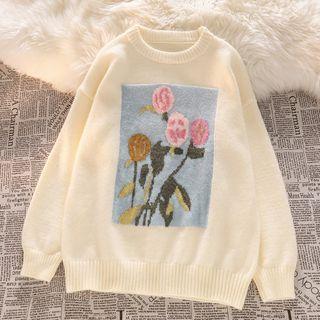 Round Neck Flower Print Sweater