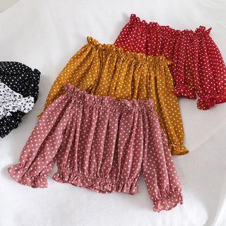 3/4-sleeve Dotted Off-shoulder Blouse
