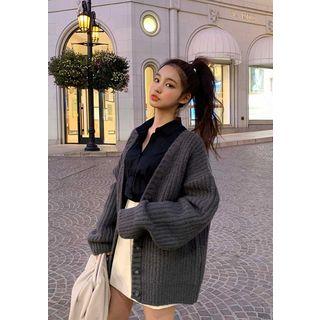 Woolen Loose Rib-knit Cardigan