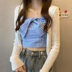 Strapless Gingham Ribbon Cropped Top / Cardigan