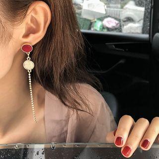 Non-matching Fabric Disc Dangle Earring