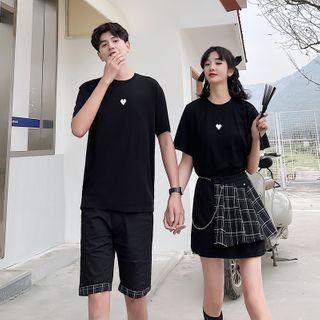 Couple Matching Short-sleeve Embroidered T-shirt / Shorts / Mini A-line Skirt / Set