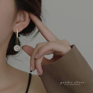 Cat Eye Stone Disc Sterling Silver Dangle Earring 1 Pair - Gold - One Size
