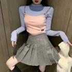 Mock-turtleneck Long-sleeve Cropped Top / Chain Strap Cropped Camisole Top / Mini A-line Skirt