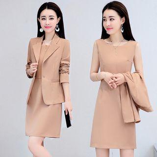 Set: Sleeveless Mini A-line Dress + Single-buttoned Blazer
