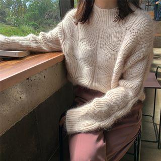 Mock Neck Plain Knit Top As Shown In Figure - One Size