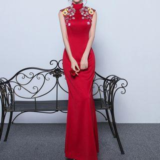 Embellished Stand Collar Evening Gown