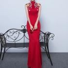 Embellished Stand Collar Evening Gown