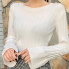 Round-neck Bell-sleeve Rib-knit Top