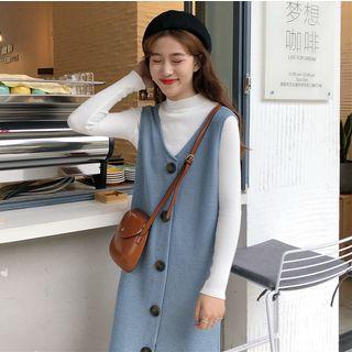 Mock Turtleneck Long-sleeve Top / Midi Knit Pinafore Dress