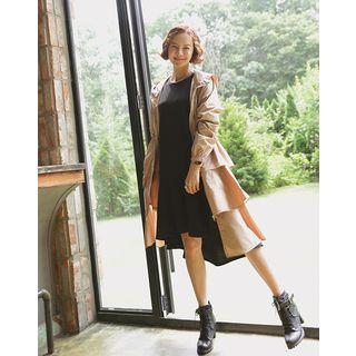 Band-waist Tiered Long Windbreaker