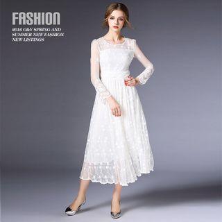 Embroidered Lace Midi Dress