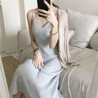 Ribbed V-neck Strappy Midi Dress