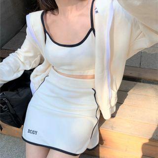 Set: Zip Hoodie + Mini A-line Skirt + Spaghetti Strap Top