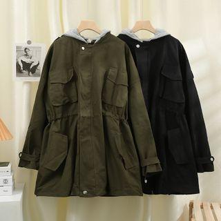 Drawstring-waist Mock Two-piece Hooded Jacket