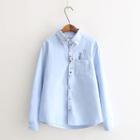 Long-sleeve Buttoned Brooch Embroidery Blouse