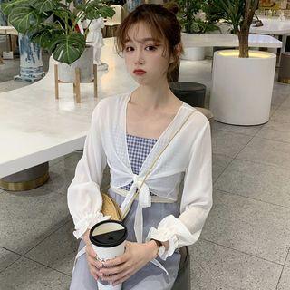 Cropped Chiffon Cardigan White - One Size