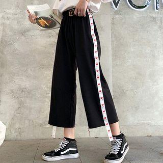 Heart Print Cropped Wide-leg Pants