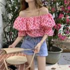 Short-sleeve Off-shoulder Print Blouse