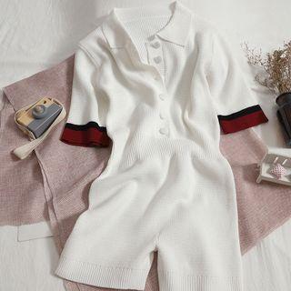 Short-sleeve Knit Polo Romper White - One Size