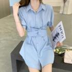 Set: Short-sleeve Mini Shirtdress + Shorts
