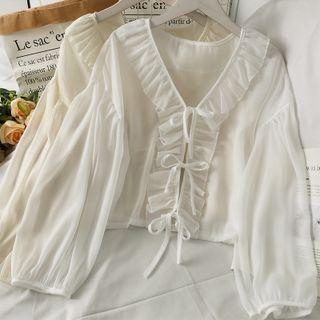 Tie-front Ruffled-trim Light Top