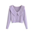 Collared Cropped Cardigan Purple - One Size